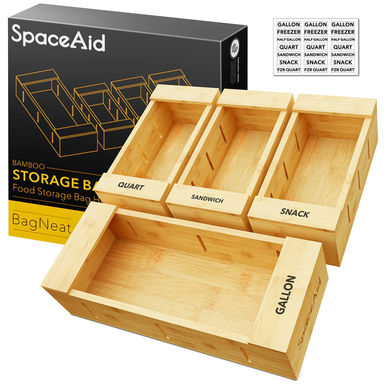 SpaceAid Bag Storage Organizer for Kitchen Drawer, Bamboo Organizer, Compatible with Gallon, Quart,  | Amazon (US)