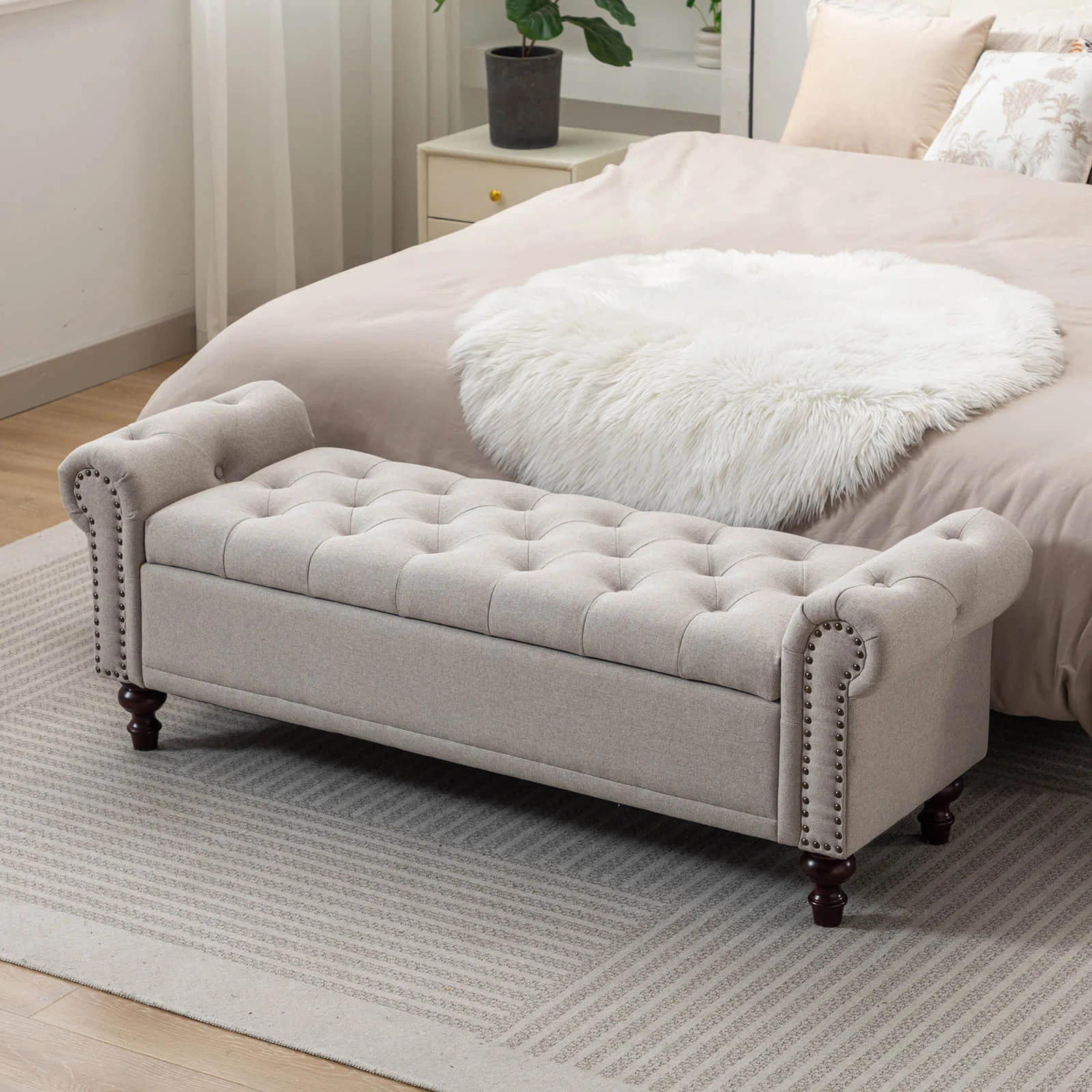 Velvet/Linen Upholstered Storage Bench With Segmented Storage Compartments | Wayfair North America