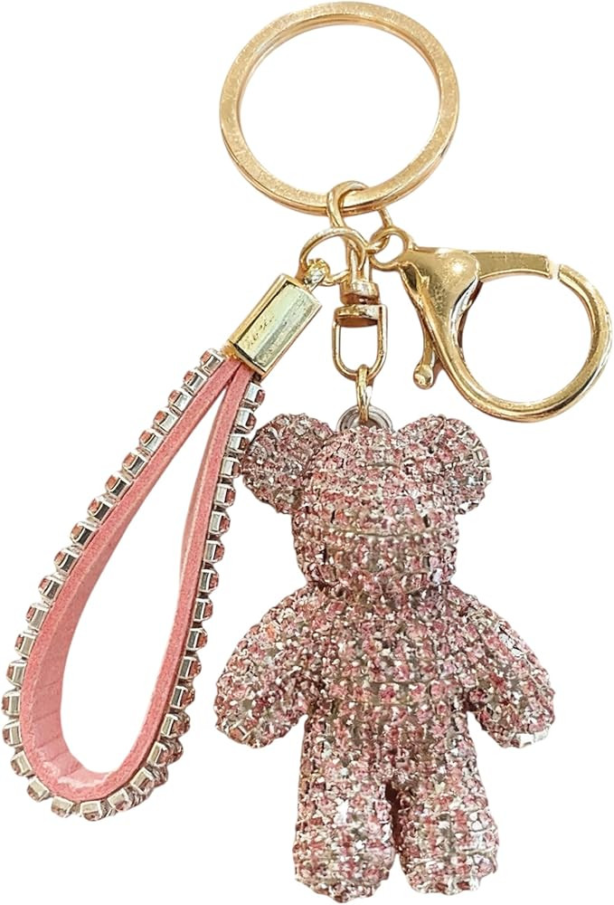 Crystal Rhinestone Teddy Bear Keychain Charm Pendant, for Purse, Backpack, Schoolbag, Pink, Black, Silver | Amazon (US)