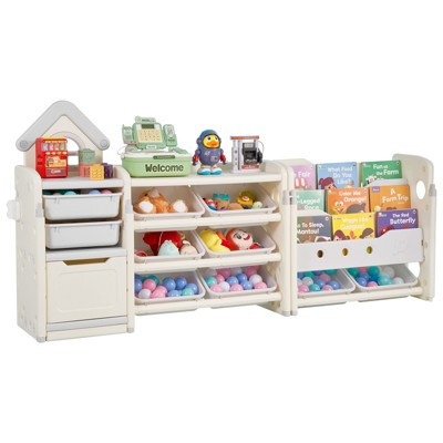 Kids Toy Storage Organizer with Bookshelf, 4-Tier Cabinet with 10 Movable Plastic Bins for Study Room, Bedroom, Playroom, Classroom, or Nursery | Target