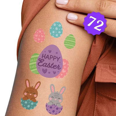 Big Dot of Happiness Spring Easter Bunny Tattoos, Happy Easter Temporary Tattoos for Kids and Adults, Colorful Eggs Party Favors (12 Sheets of 6 | Target