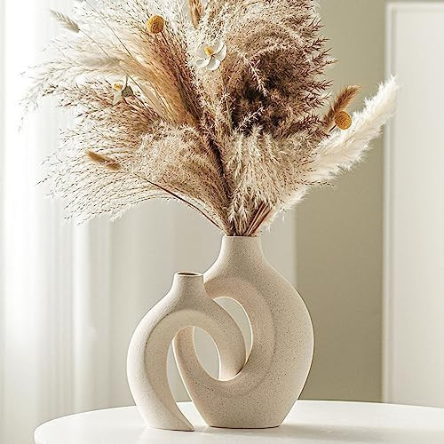 Snuggle Hollow Ceramic Vase Set of 2, Nordic Modern Boho ins Style Decorative Ceramic Aesthetic F... | Amazon (US)