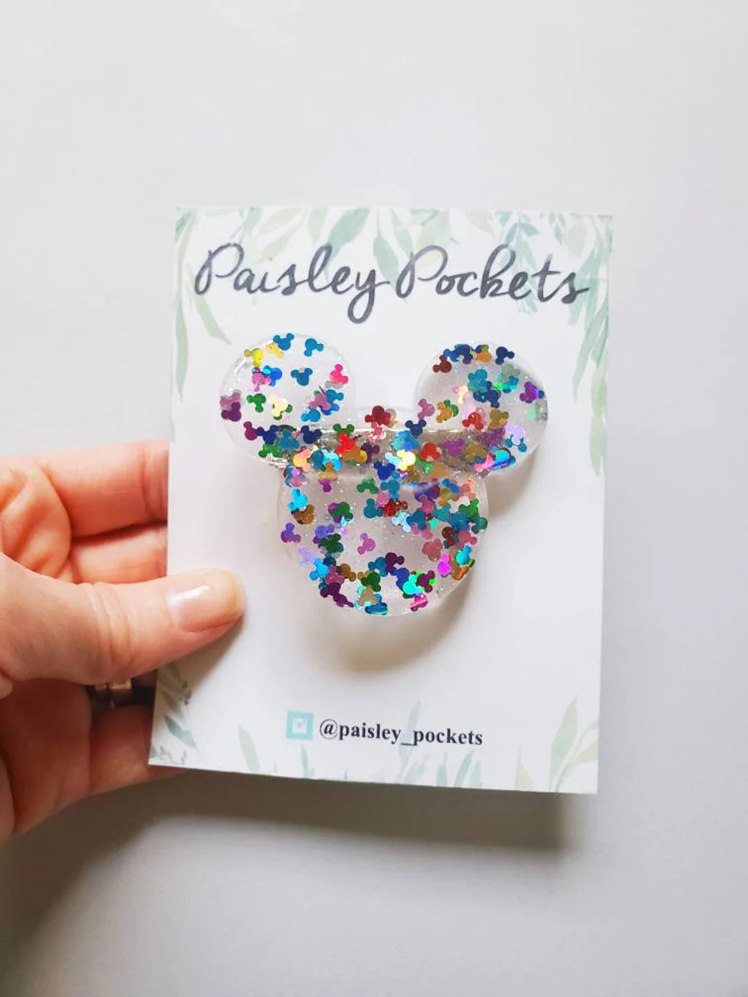 Mickey Mouse Head Inspired Clear Multicolor Sparkle Resin Hair Clip - Etsy | Etsy (US)