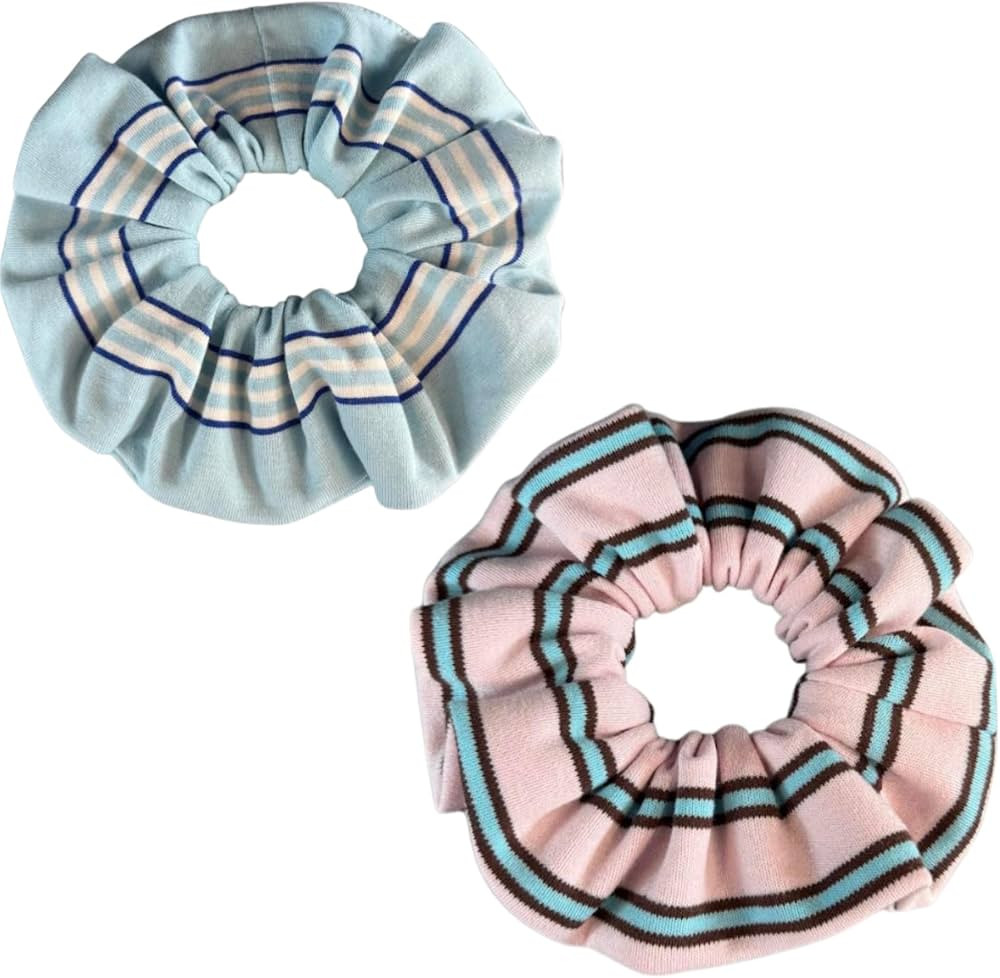 Striped Hair Scrunchies 95% Cotton Spandex Blend Pack of 2 (Pastel Stripe) | Amazon (US)