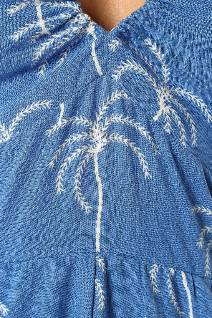 Granger Halterneck Midi Dress - Blue Palm Print | Petal & Pup (US)