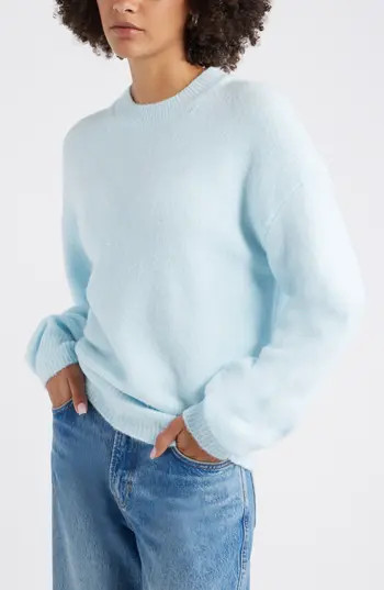 Open Edit Cozy Crewneck Sweater in Blue Delicate at Nordstrom Rack, Size X-Small | Nordstrom Rack