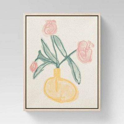 8" x 10" Pink Flowers Framed Linen Canvas - Opalhouse™ | Target
