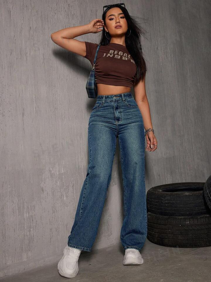 Women's Cat Whisker Straight Leg Jeans | SHEIN