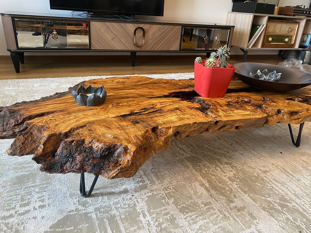 Rustic Natural Center Table, Country & farmhouse, Modern Coffee Table, Live Edge Custom Solid Woo... | Etsy (US)