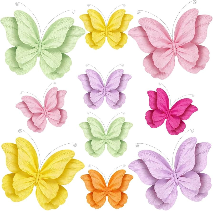 3D Paper Butterfly Decorations, 10Pcs Large Butterfly Wall Room Decor 6 Colors 2 Sizes Hanging Bu... | Amazon (US)