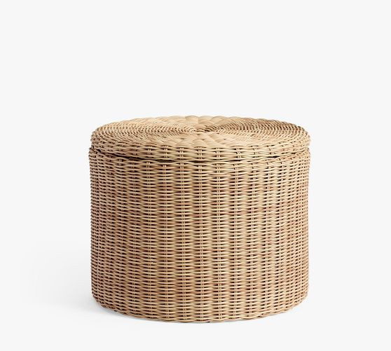 Huntington Wicker Round Outdoor Umbrella Stand Side Table (28") | Pottery Barn (US)