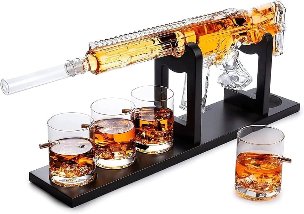 Whiskey Decanter Set - AR Limited Edition, Silencer Stopper - 800 ml & 4 12oz Bullet Glasses - Un... | Amazon (US)
