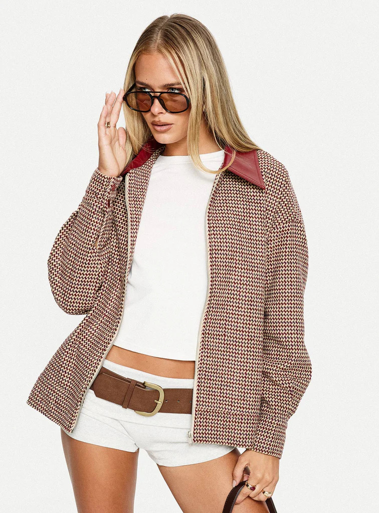 End Of The Day Collared Jacket Red Multi | Princess Polly US