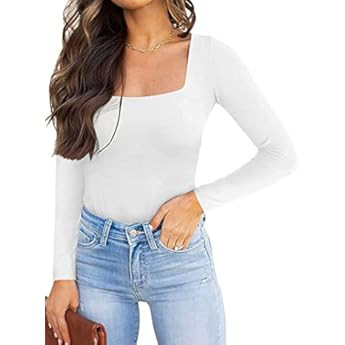 MANGOPOP Women's Square Neck Short Sleeve Long Sleeve Tops Bodysuit Jumpsuit | Amazon (US)