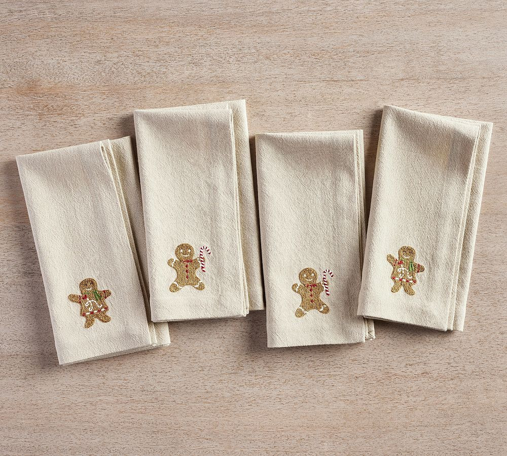 Gingerbread Embroidered Napkins, Set of 4 - Neutral | Pottery Barn (US)