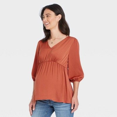 3/4 Sleeve Knit Woven Maternity Blouse - Isabel Maternity by Ingrid & Isabel™ | Target