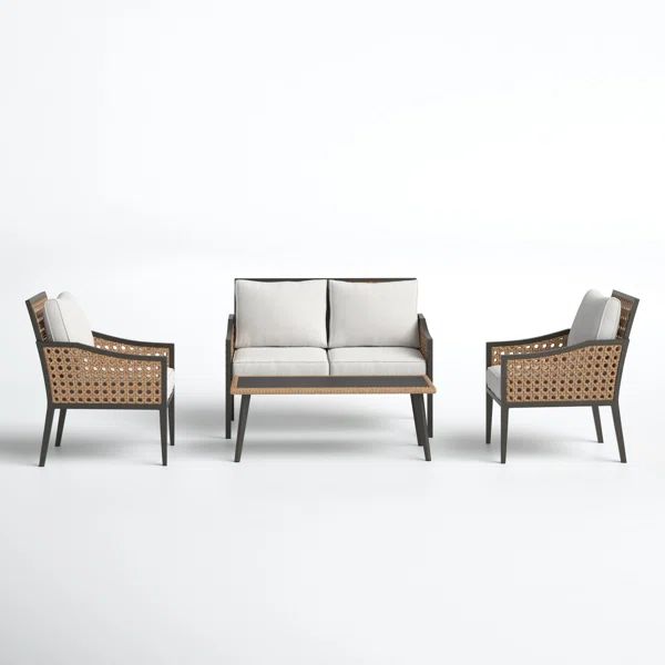 Zidane Cane Wicker 4-Piece Conversation Set | Wayfair North America