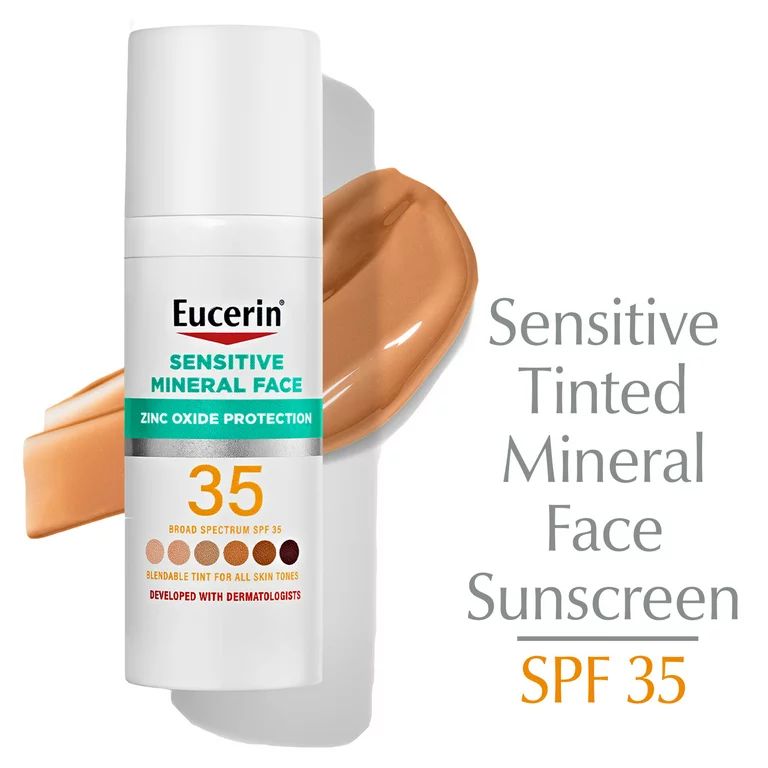 Eucerin Sun Tinted Mineral Face Sunscreen Lotion, SPF 35, 1.7 fl oz Bottle | Walmart (US)