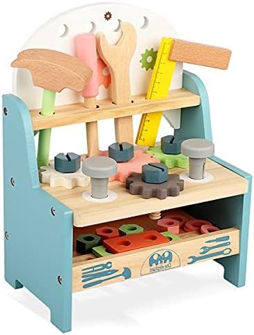 Varbertos Mini Tool Bench Toy Set for Kids Toddlers, Wooden Tool Workbench Set, Construction Work... | Amazon (US)