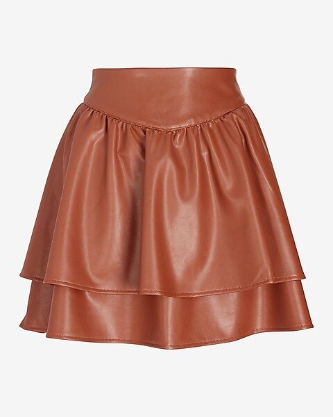 High Waisted Faux Leather Ruffle Mini Skirt | Express
