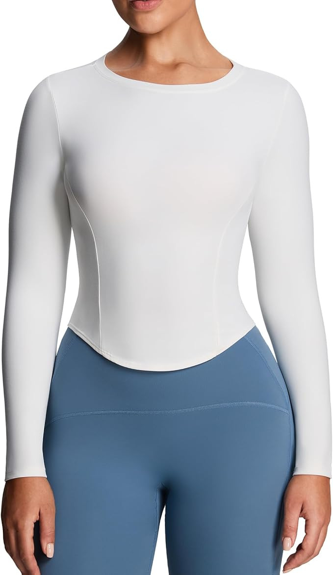 Aoxjox Long Sleeve T-Shirt for Women GEO Seamlines Padded Baby Tee Workout Crop Top | Amazon (US)