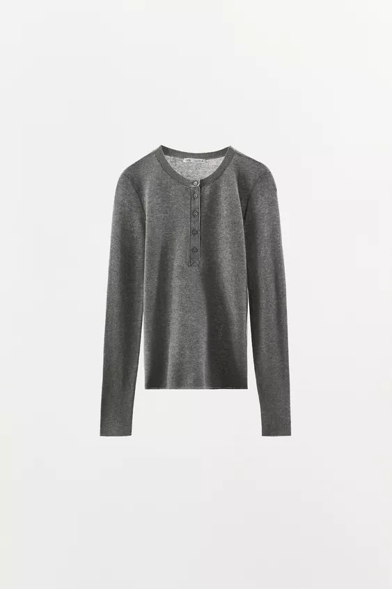 BUTTONED COTTON BLEND KNIT T-SHIRT | Zara UK