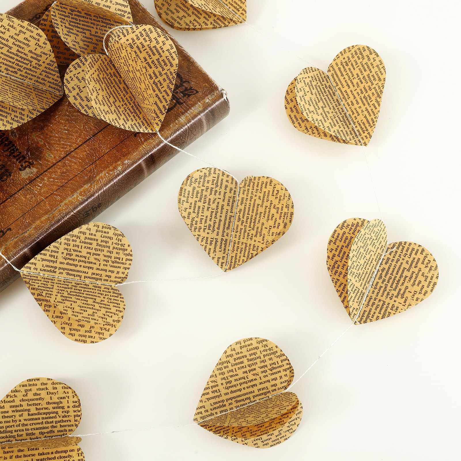 4 Pack 3D Heart Garland Vintage Pages Recycled Book Garland Newspaper Bunting Party Nursery Stran... | Amazon (US)