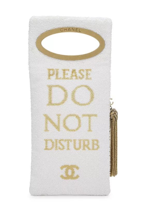 Pre-Owned Paris-Cosmopolite White & Gold Sequin Do Not Disturb Clutch Q6B1UP2MWB000 | What Goes Around Comes Around