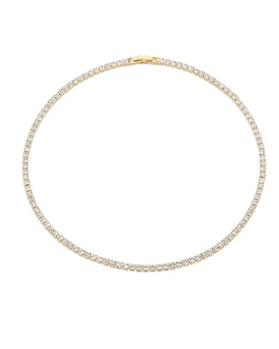 SNGIA 18K Gold Plated Simple Statement Cubic Zirconia Created Rhinestone Tennis Choker Necklace, Wedding Tennis Chain Jewelry for Women Gifts. | Amazon (US)