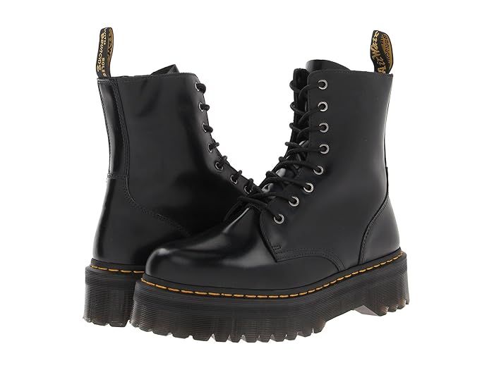 Dr. Martens Jadon 8-Eye Boot (Black Polished Smooth) Lace-up Boots | Zappos