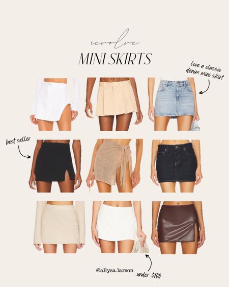 Revolve, mini skirt, leather skirt, denim mini skirt, neutral outfit, neutral style, pleated mini skirt

#LTKstyletip #LTKSeasonal #LTKfindsunder100