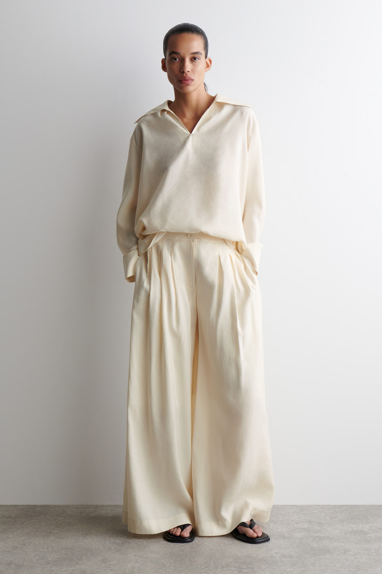 PLEATED MODAL WIDE-LEG TROUSERS - ECRU | COS | COS UK