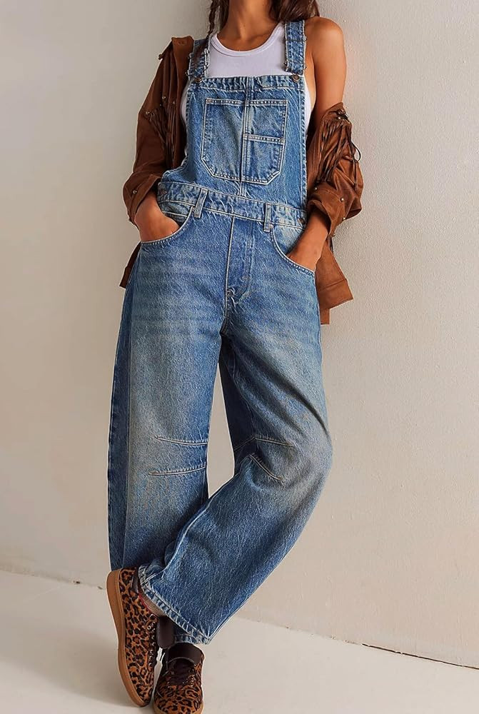 loveimgs Women Y2k Baggy Barrel Jeans Overalls Wide Leg Denim Pants Bib Overalls Jumpsuit Boyfrie... | Amazon (US)