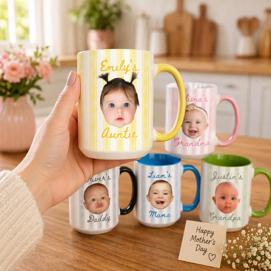 Personalized Baby Face Photo Mug: Stripe Baby Picture Cup, New Grandparents Mug Keepsake, New Mom... | Etsy (US)