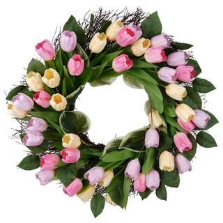 23" Yellow, Pink & Purple Tulip Wreath by Ashland® | Michaels Stores