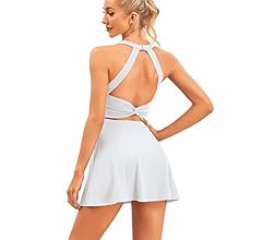 Womens Summer Cut Out Twisted Tennis Dress with Built in Shorts and Bra Workout Dress Golf Athlet... | Amazon (US)