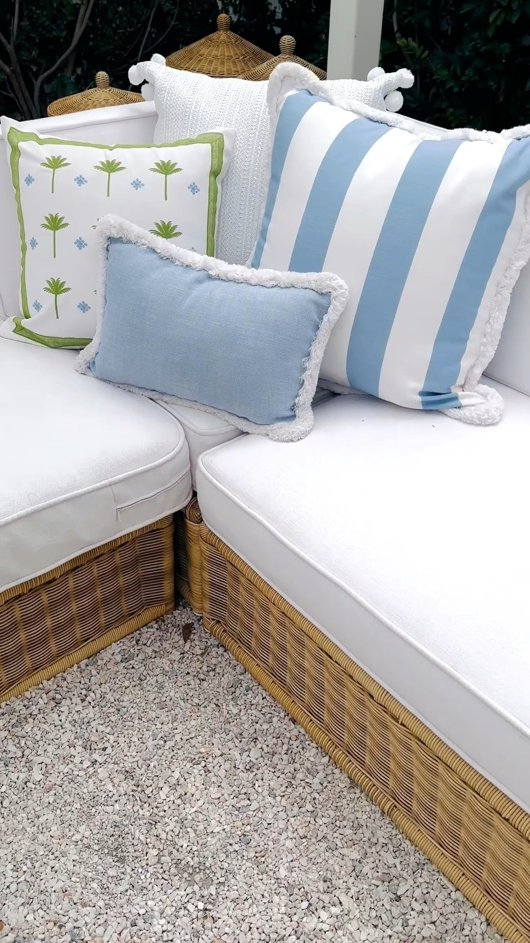 Mid-afternoon lounge mode. ☀️

A modular sectional like this makes it easy to create a layout that works beautifully in any backyard or patio. The powder-coated aluminum frame wrapped in handwoven all-weather wicker brings warmth, texture, and an organic coastal feel that never goes out of style.

The layered pillows are what make this setup feel so inviting—a classic blue stripe, soft blue solid, and playful palm print add a fresh, relaxed touch without feeling overly themed.

A bar cart tucked behind the sectional keeps entertaining essentials close at hand, while the coffee table is ready for iced coffee, sparkling water, or an early evening cocktail. Add a few lanterns, and the entire space transitions effortlessly from sunny afternoons to golden-hour lounging.

Outdoor sale is going strong now with up to 30% off at Serena & Lily.

#OutdoorSectional #OutdoorPillow #OutdoorCoffeeTable #OutdoorBarCart #OutdoorLantern #OutdoorLounge #BackyardLounge #PatioDesign #OutdoorLiving #CoastalStyle #OutdoorEntertaining #SerenaAndLily #WickerFurniture #ModularSectional #BackyardInspiration

#LTKHome #LTKSaleAlert #LTKdayinmylife