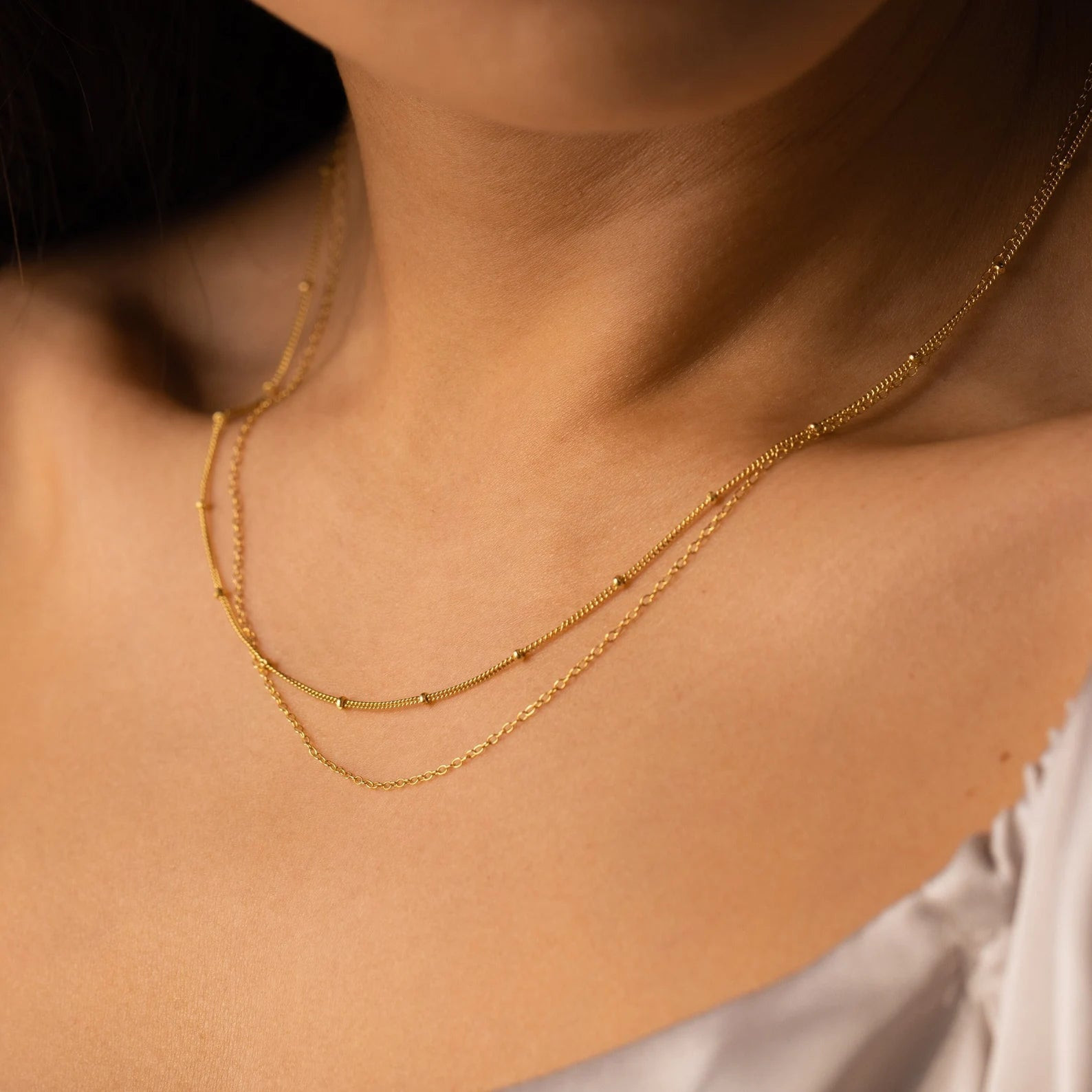 Beaded Duo Chain Necklace - Store 18K Gold | Caitlyn Minimalist