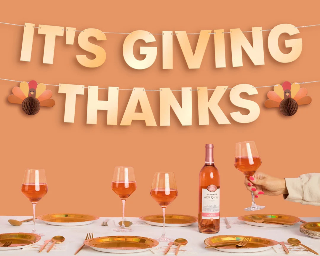 xo, Fetti It's Giving Thanks Fringe Banner - Gold Foil, 5 Ft. | 3D Turkey Garland, Thanksgiving D... | Etsy (US)