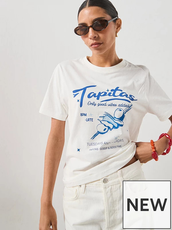 Mango Printed Cotton-Blend Graphic T-Shirt - Blue | Very (UK)