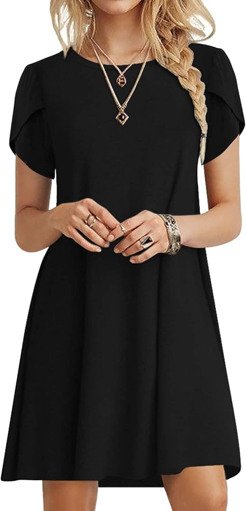 2023 Womens Summer Short Sleeve Dresses Casual Loose Crewneck Dress Swing Comfy Beach Sundress wi... | Amazon (US)