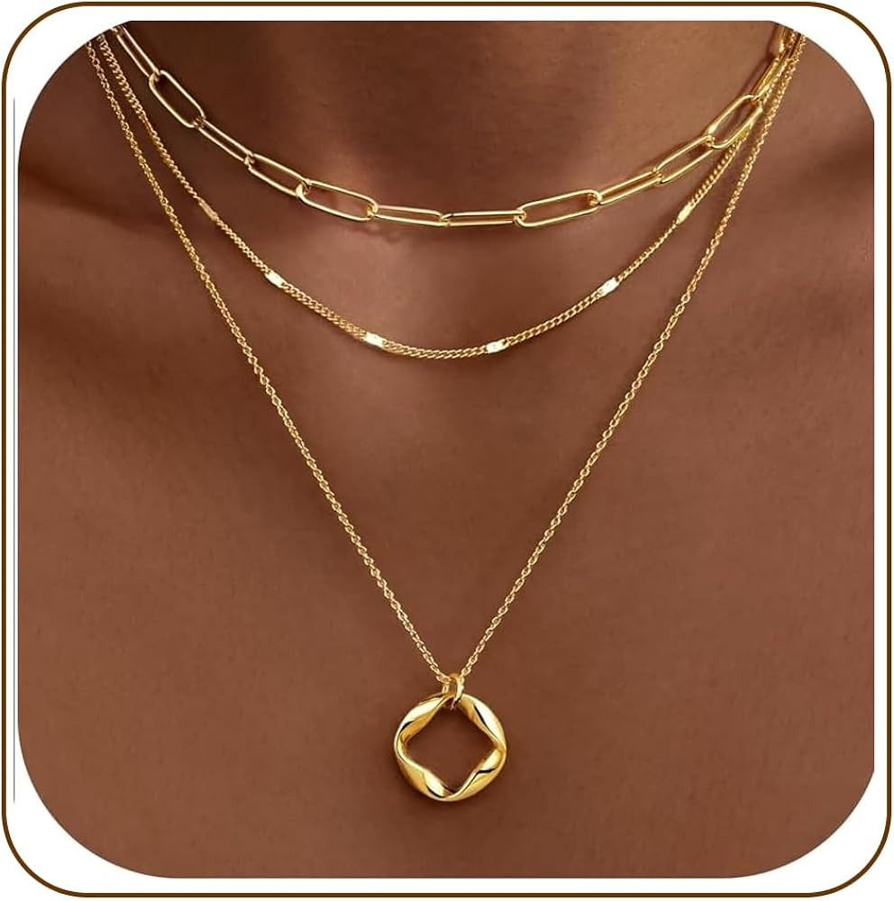 Poxtex Layered Gold Necklaces for Women, Stackable Dainty 14K Gold Silver Plated Trendy Simple He... | Amazon (US)