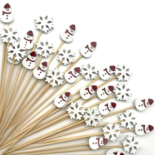 100pcs Christmas Cocktail Picks, Toothpicks for Appetizers Fruits Pick,Snowflake Snowman Bamboo Skewers for Drink Cake Dessert Christmas Party Decorative | Amazon (US)