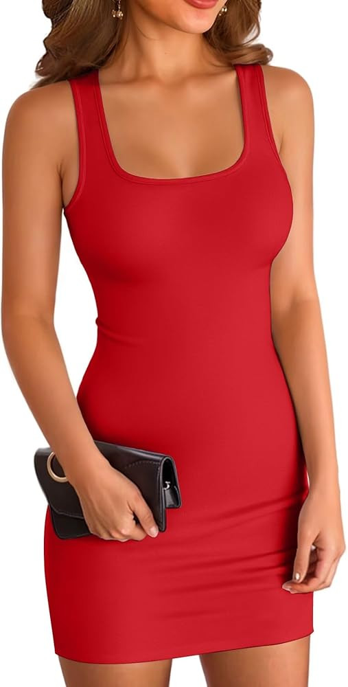 VICHYIE Womens Summer Tank Dresses Ribbed Bodycon Mini Sleeveless Casual Slim Fitted Pencil Dress... | Amazon (US)