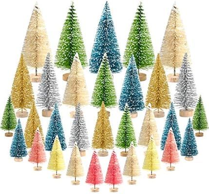 KUUQA 38Pcs Multicolor Mini Sisal Trees Bottle Brush Trees Mini Pine Trees with Wood Base Snow Fr... | Amazon (US)