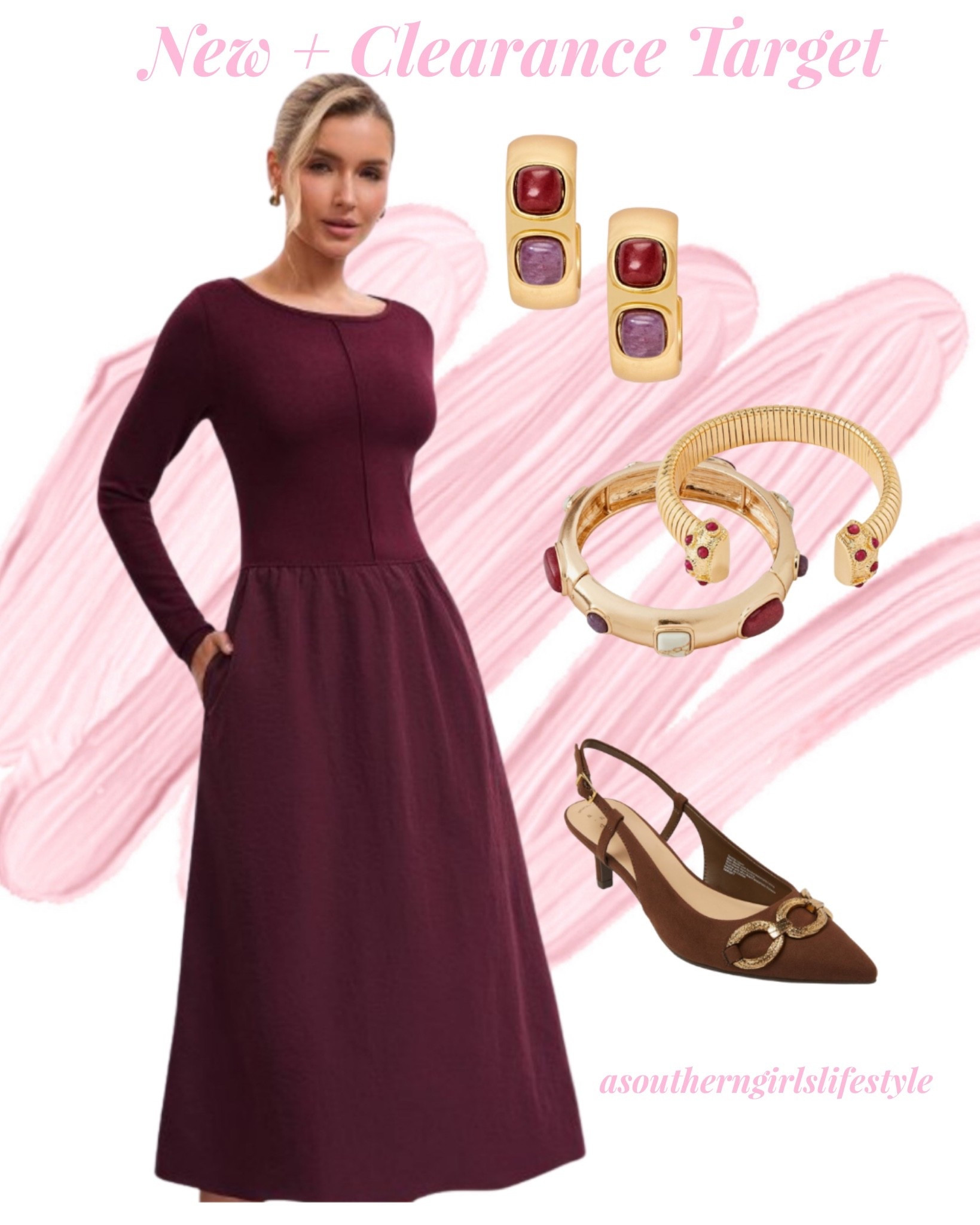 New + Clearance Target Finds for a Chic Winter Outfit 

Wine Red Long Sleeve Twofer Midi A-Line Dress, Stone Embellished Hoop Earrings, Ribbed Open Cuff Bracelet with Burgundy Stones, Howlite and Lepidolite Stone Embellished Bracelet & Oversized Chain Sling Back Heels with Memory Foam Insole 

Church. Work  

#LTKSeasonal #LTKFindsUnder50 #LTKSaleAlert
