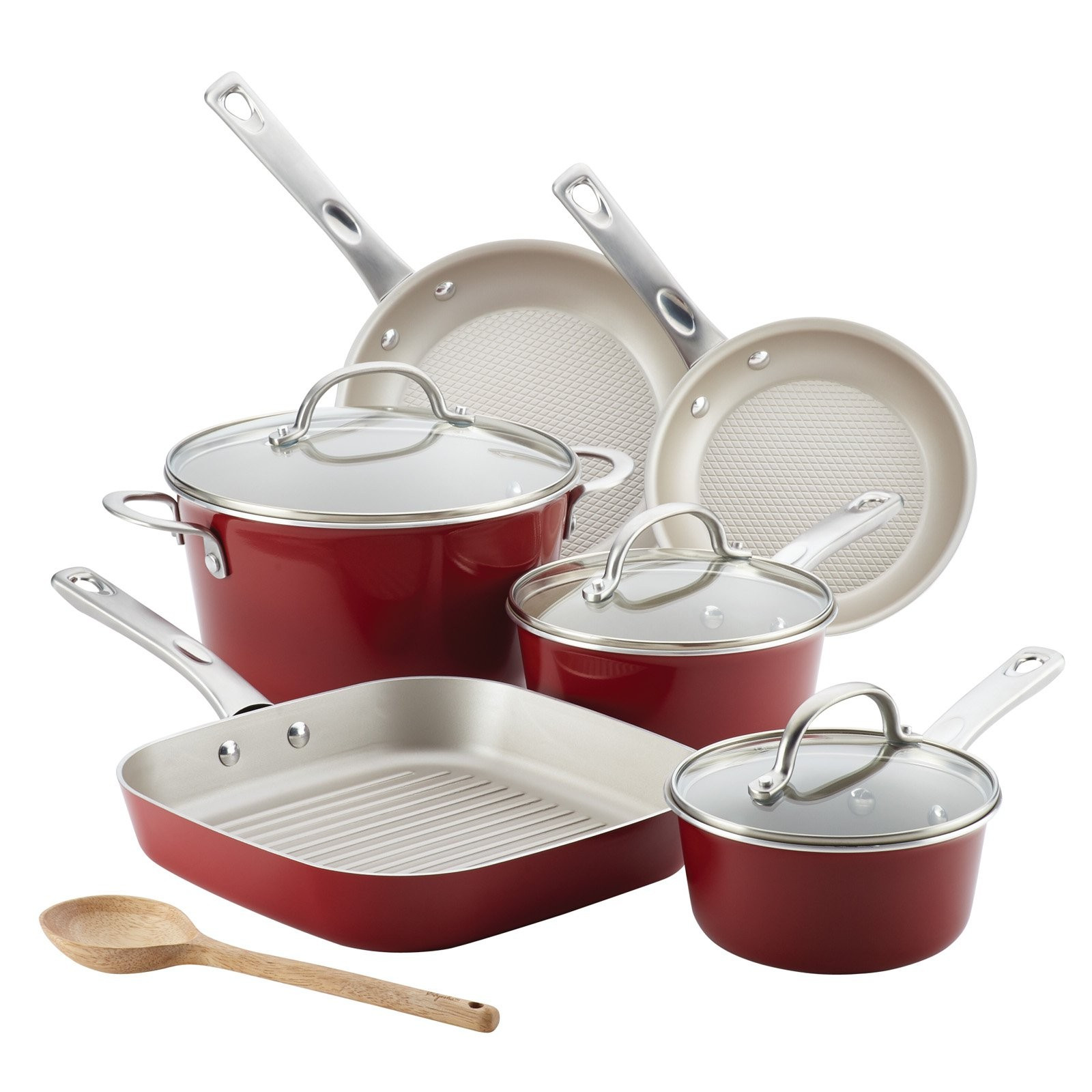 Ayesha Curry Home Collection Nonstick Enamel 10 Piece Cookware Set Sienna Red | Hayneedle