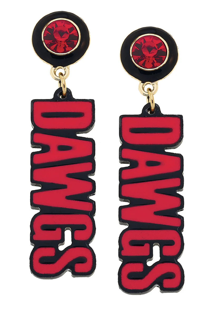 Georgia Bulldogs Resin Block Letter Earrings in Red | CANVAS