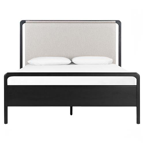 Matthew Modern Off White Performance Black Oak Wood Bed - King | Kathy Kuo Home