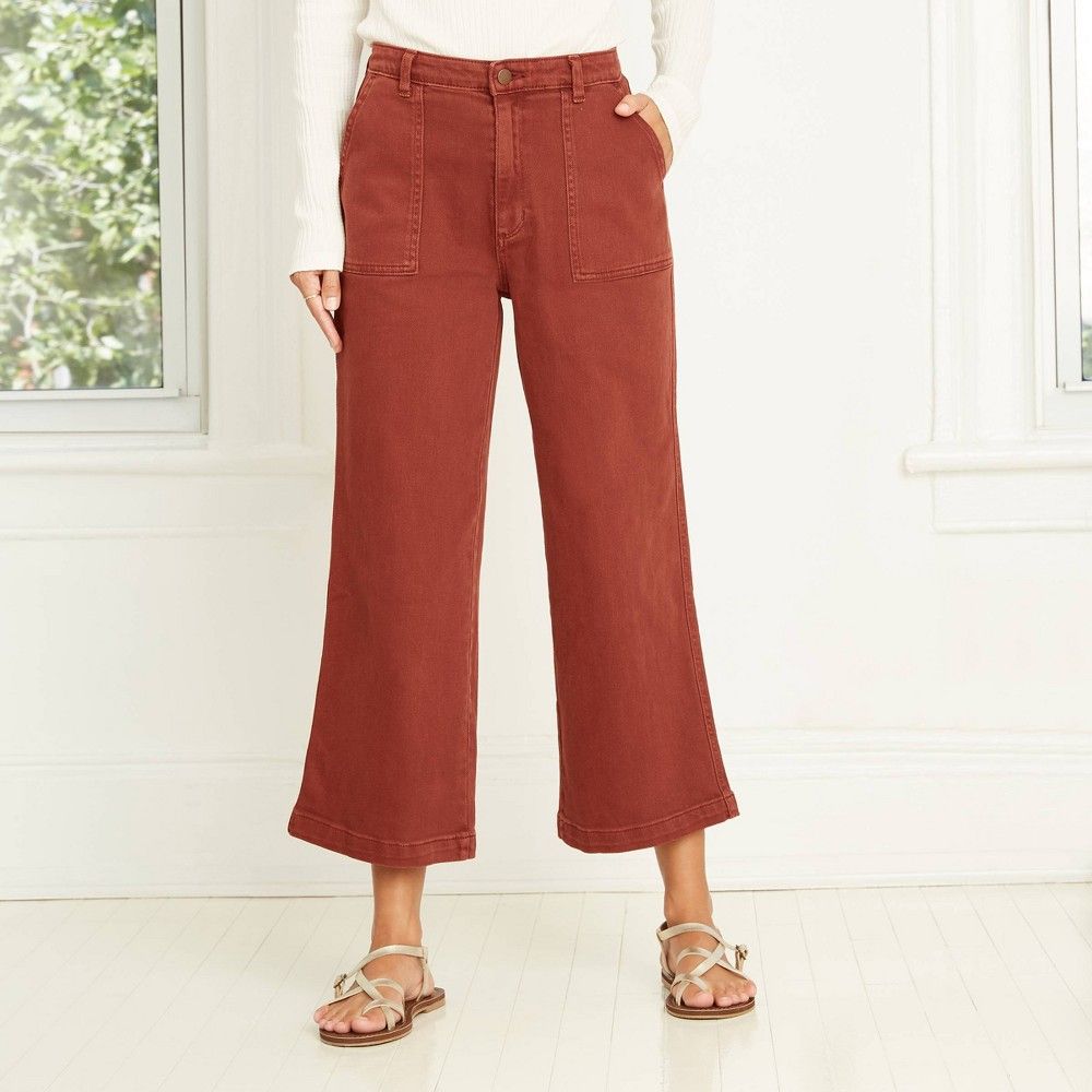 Women's High-Rise Wide Leg Cropped Jeans - Universal Thread Brown 2 Short | Target